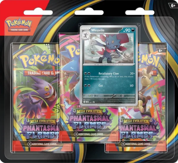 [PREVENTA 14/11/25] Mega Evolution Phantasmal Flames - 3 Pack Blister - Inglés (Weavile)