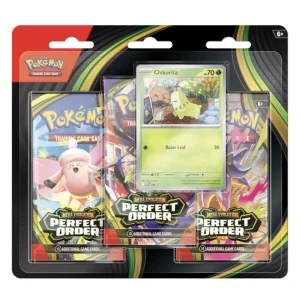 [PREVENTA] Mega Evolution Perfect Order - 3 Pack Blister (Chikorita) - Inglés